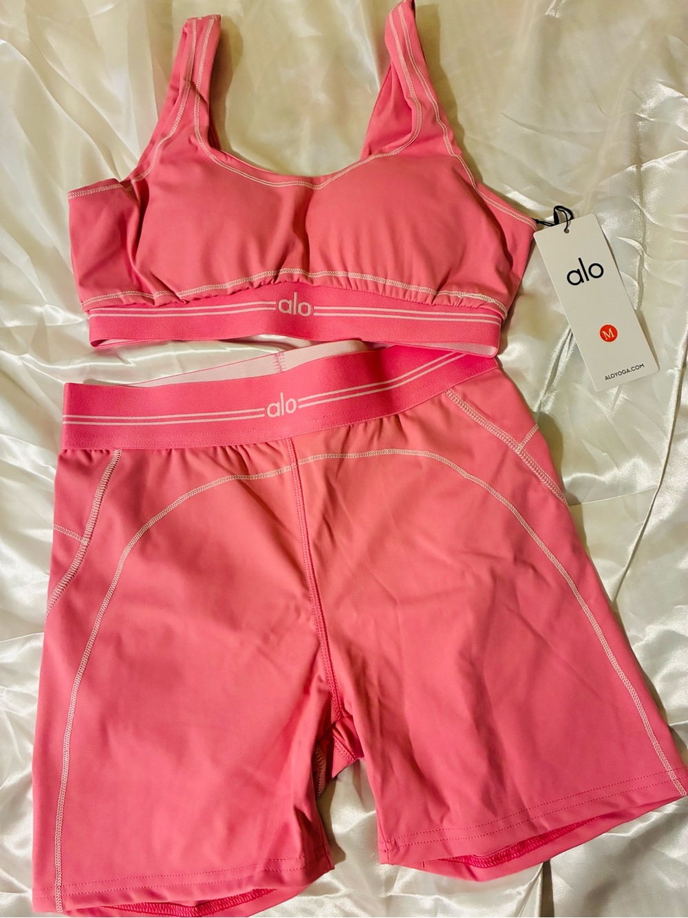 ALO Yoga Coral Pink Swim Two-Piece Rashguard Set